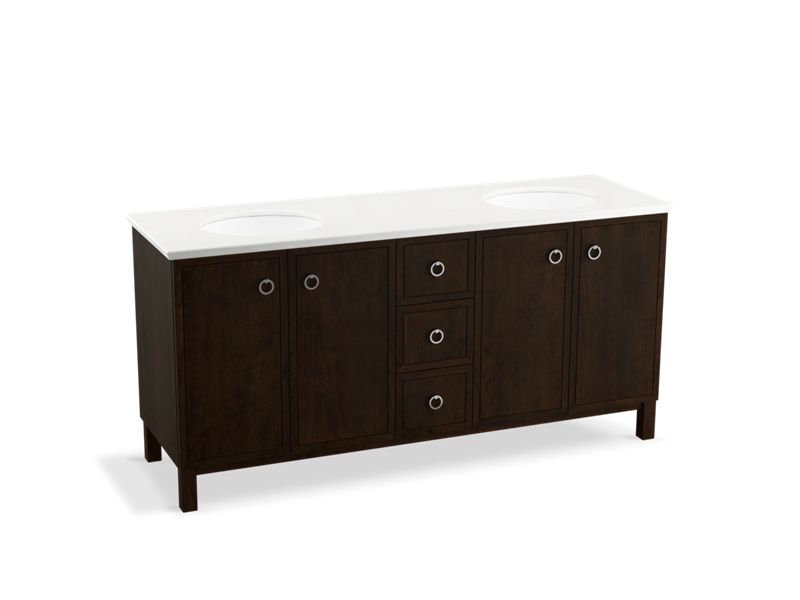 KOHLER K-99512-LGSD-1WB Jacquard 72" bathroom vanity cabinet with furniture legs, 4 doors and 3 drawers, split top drawer