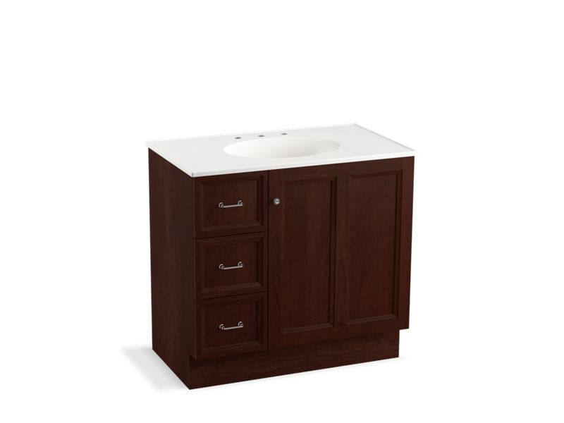 KOHLER K-99520-TKL-1WG Damask 36" bathroom vanity cabinet with toe kick, 1 door and 3 drawers on left