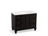 KOHLER K-99563-LG-1WU Damask 42" bathroom vanity cabinet with furniture legs, 1 door and 6 drawers