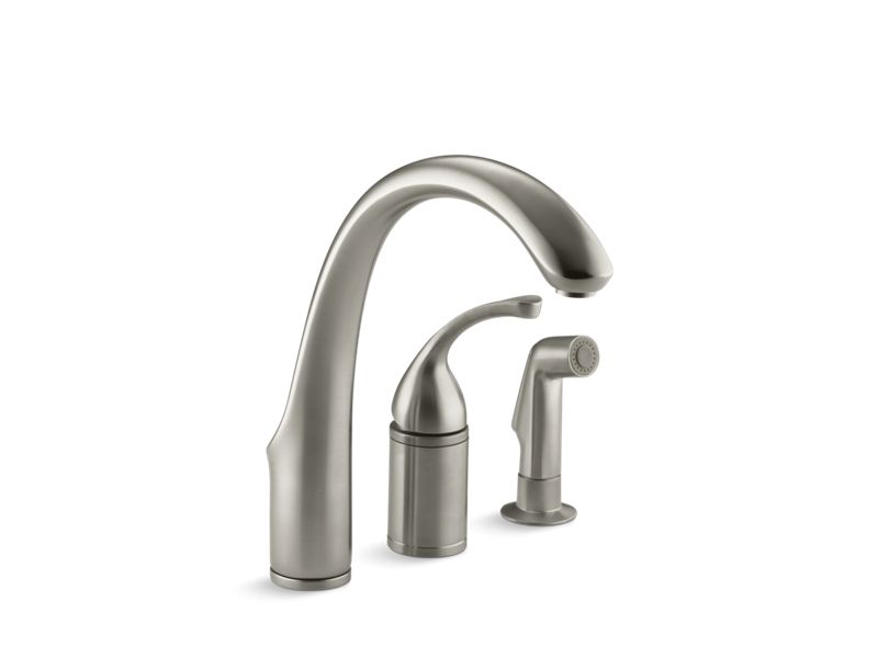KOHLER 10430-BN Fort?? 3-Hole Remote Valve Kitchen Sink Faucet With 9" Spout With Matching Finish Sidespray in Vibrant Brushed Nickel