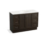 KOHLER K-99522-TKSD-1WC Damask 48" bathroom vanity cabinet with toe kick, 2 doors and 6 drawers, split top drawers