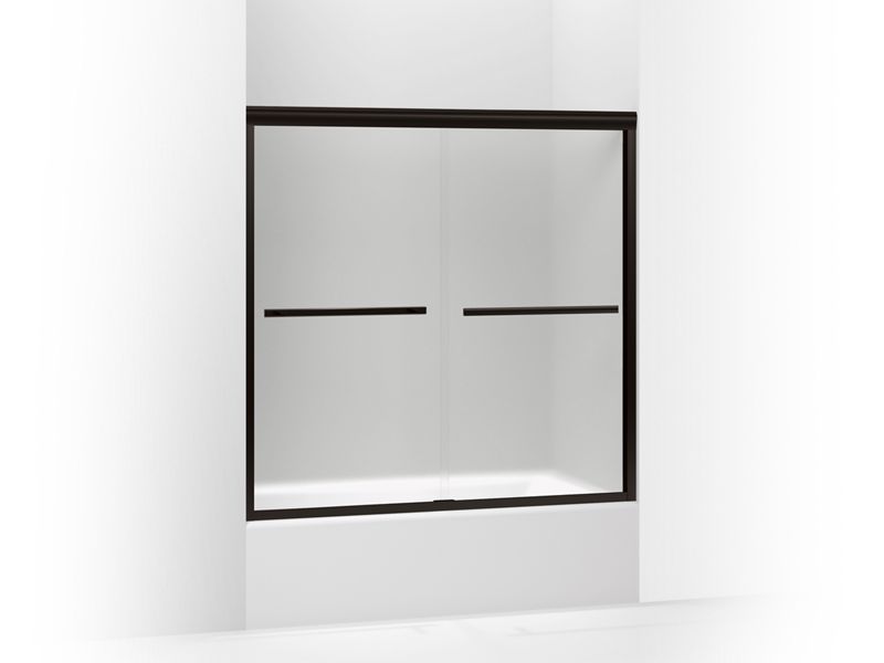 KOHLER 709062-D3-ABZ Gradient Sliding Bath Door 58-1/16" H X 59-5/8" W, With 1/4" Thick Frosted Glass in Anodized Dark Bronze