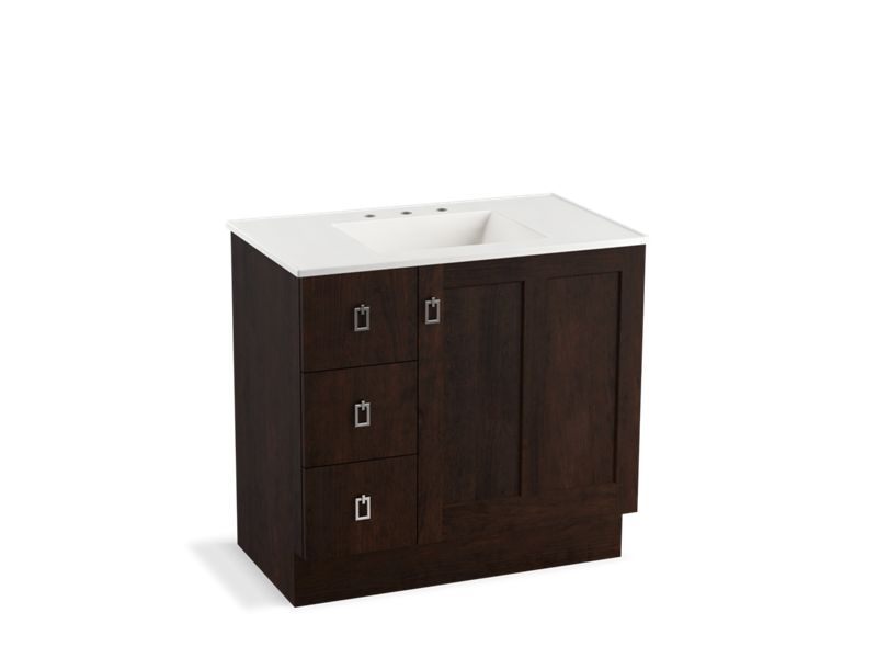 KOHLER K-99533-TKL-1WB Poplin 36" bathroom vanity cabinet with toe kick, 1 door and 3 drawers on left