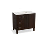 KOHLER K-99533-LGL-1WB Poplin 36" bathroom vanity cabinet with legs, 1 door and 3 drawers on left