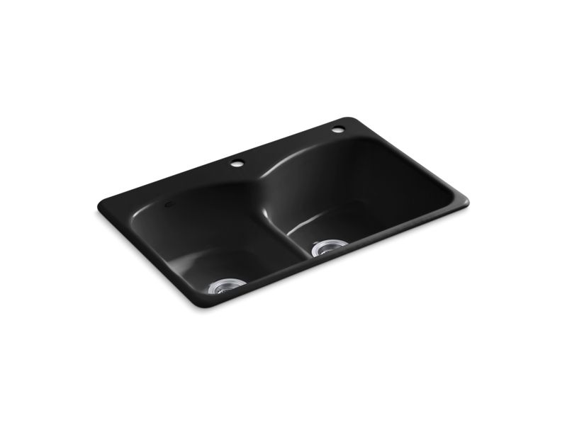KOHLER K-6626-2 Langlade 33" x 22" x 9-5/8" top-mount Smart Divide double-equal kitchen sink with one faucet hole and one accessory hole