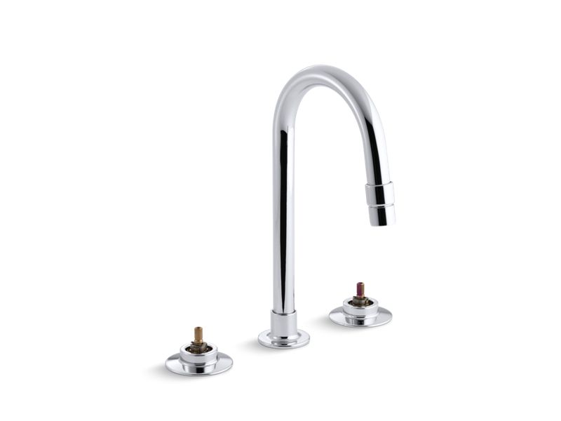 KOHLER 7303-KE-CP Triton Widespread Commercial Bathroom Sink Faucet With Gooseneck Spout With Vandal-Resistant Aerator And Rigid Connections, Requires Handles, Drain Not Included in Polished Chrome