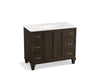 KOHLER K-99563-LG-1WC Damask 42" bathroom vanity cabinet with furniture legs, 1 door and 6 drawers