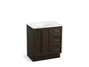 KOHLER K-99517-TKR-1WC Damask 30" bathroom vanity cabinet with toe kick, 1 door and 3 drawers on right