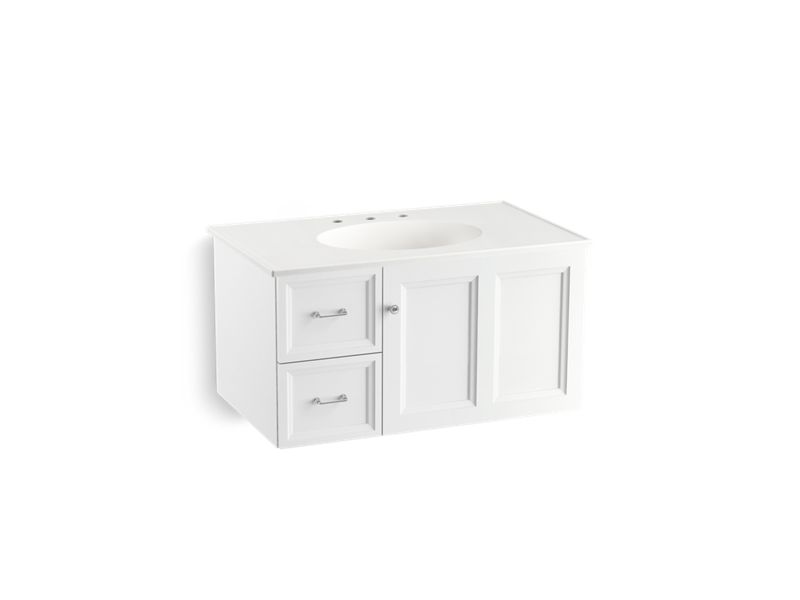 KOHLER K-99520-L-1WA Damask 36" wall-hung bathroom vanity cabinet with 1 door and 2 drawers on left