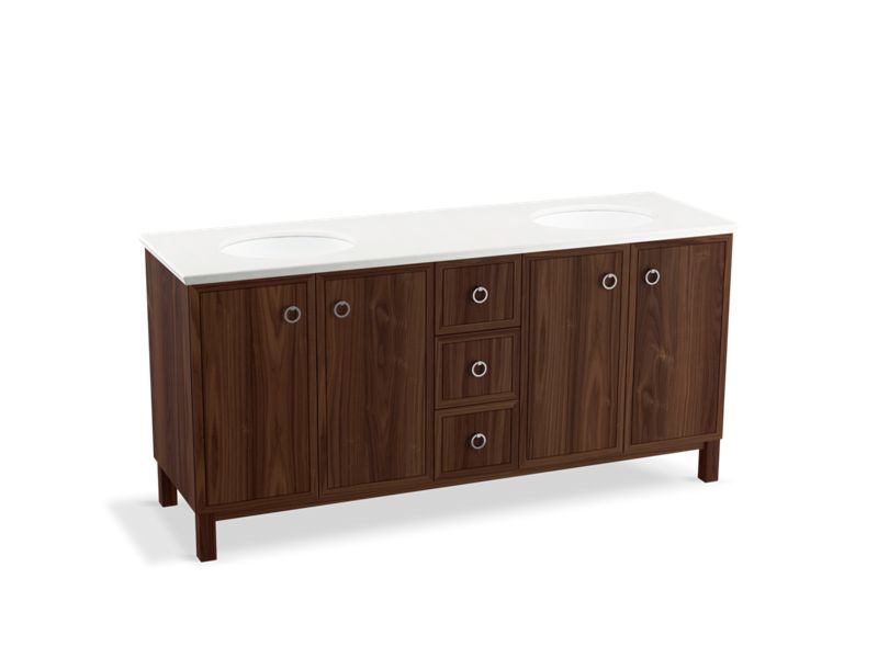 KOHLER K-99512-LGSD-1WE Jacquard 72" bathroom vanity cabinet with furniture legs, 4 doors and 3 drawers, split top drawer