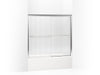 KOHLER 702202-G54-SHP Fluence Sliding Bath Door, 55-3/4" H X 54 - 57" W, With 1/4" Thick Falling Lines Glass in Bright Polished Silver