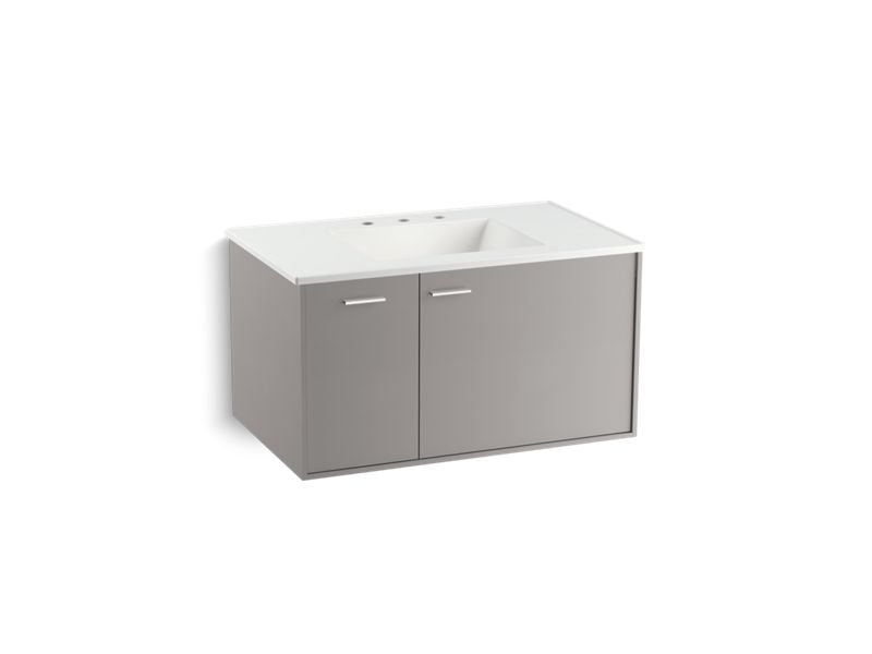 KOHLER K-99543-L-1WT Jute 36" wall-hung bathroom vanity cabinet with 1 door and 1 drawer on left