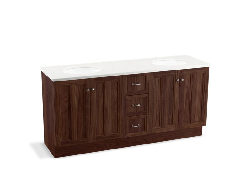 KOHLER K-99525-TK-1WE Damask 72" bathroom vanity cabinet with toe kick, 4 doors and 3 drawers