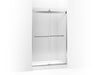 KOHLER 706016-L-SHP Levity Sliding Shower Door, 74" H X 44-5/8 - 47-5/8" W, With 3/8" Thick Crystal Clear Glass And Square Towel Bar in Bright Polished Silver