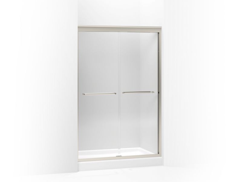 KOHLER 702209-L-NX Fluence Sliding Shower Door, 70-5/16" H X 44-5/8 - 47-5/8" W, With 3/8" Thick Crystal Clear Glass in Brushed Nickel