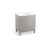 KOHLER K-99504-LGL-1WT Jacquard 30" bathroom vanity cabinet with furniture legs, 1 door and 3 drawers on left