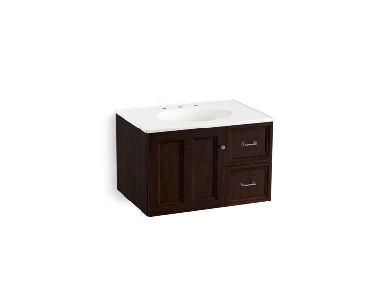 KOHLER K-99517-R-1WB Damask 30" wall-hung bathroom vanity cabinet with 1 door and 2 drawers on right