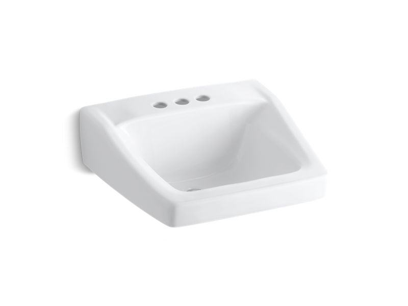 KOHLER 1729-0 Chesapeake 20" X 18-1/4" Wall-Mount/Concealed Arm Carrier Arm Bathroom Sink With 4" Centerset Faucet Holes in White