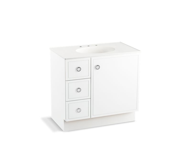 KOHLER K-99507-TKL-1WA Jacquard 36" bathroom vanity cabinet with toe kick, 1 door and 3 drawers on left