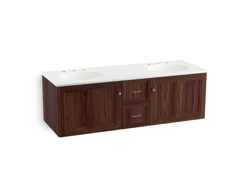 KOHLER K-99524-SD-1WE Damask 60" wall-hung bathroom vanity cabinet with 2 doors and 2 drawers, split top drawer