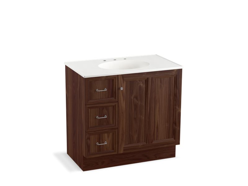KOHLER K-99520-TKL-1WE Damask 36" bathroom vanity cabinet with toe kick, 1 door and 3 drawers on left