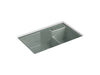 KOHLER K-6411-1 Indio 33" x 21-1/8" x 9-3/4" Smart Divide undermount large/small double-bowl workstation kitchen sink...