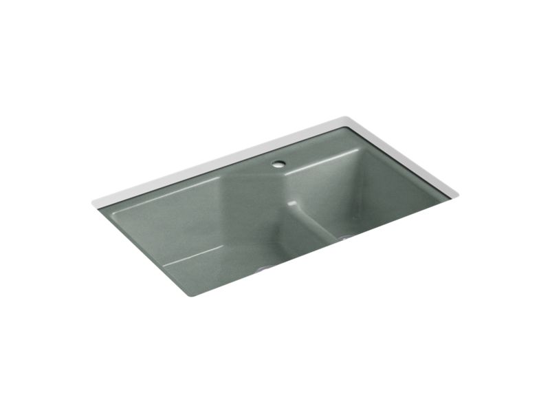 KOHLER K-6411-1 Indio 33" x 21-1/8" x 9-3/4" Smart Divide undermount large/small double-bowl workstation kitchen sink...