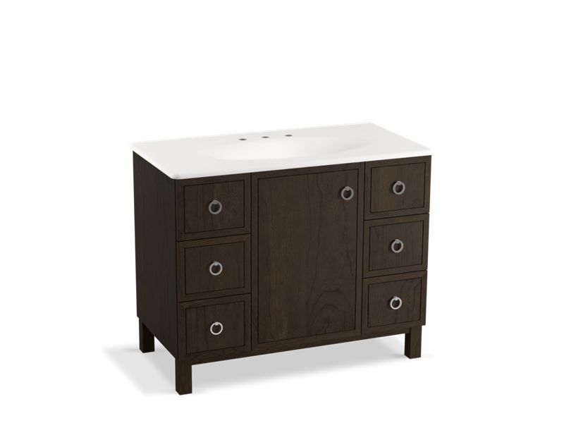 KOHLER K-99564-LG-1WC Jacquard 42" bathroom vanity cabinet with furniture legs, 1 door and 6 drawers