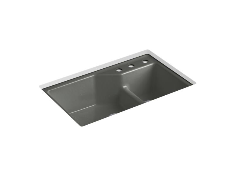 KOHLER K-6411-3 Indio 33" x 21-1/8" x 9-3/4" Smart Divide undermount double-bowl large/small workstation kitchen sink...