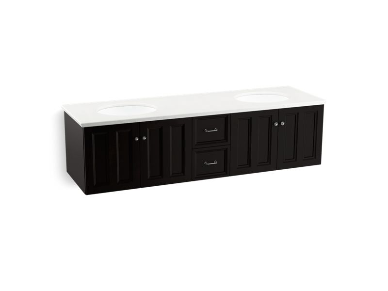 KOHLER K-99525-SD-1WU Damask 72" wall-hung bathroom vanity cabinet with 4 doors and 2 drawers, split top drawer