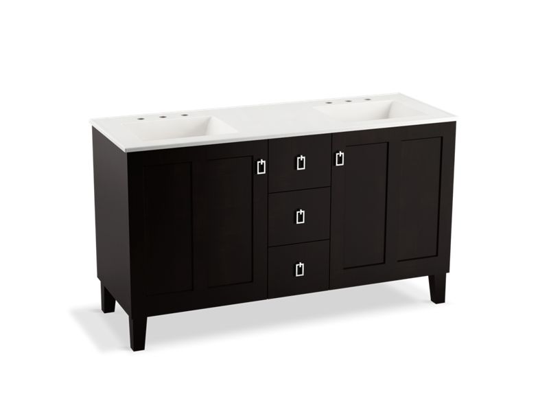 KOHLER K-99537-LGSD-1WU Poplin 60" bathroom vanity cabinet with legs, 2 doors and 3 drawers, split top drawer