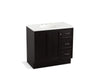 KOHLER K-99520-TKR-1WU Damask 36" bathroom vanity cabinet with toe kick, 1 door and 3 drawers on right
