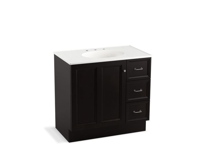 KOHLER K-99520-TKR-1WU Damask 36" bathroom vanity cabinet with toe kick, 1 door and 3 drawers on right