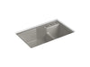 KOHLER K-6411-3 Indio 33" x 21-1/8" x 9-3/4" Smart Divide undermount double-bowl large/small workstation kitchen sink...