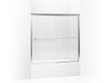KOHLER 702200-G54-SHP Fluence Sliding Bath Door, 58-5/16" H X 56-5/8 - 59-5/8" W, With 1/4" Thick Falling Lines Glass in Bright Polished Silver