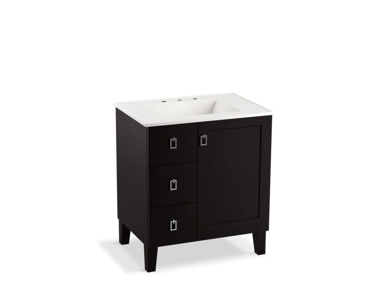 KOHLER K-99530-LGL-1WU Poplin 30" bathroom vanity cabinet with legs, 1 door and 3 drawers on left