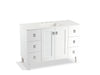 KOHLER K-99535-LGSD-1WA Poplin 48" bathroom vanity cabinet with legs, 2 doors and 6 drawers, split top drawers