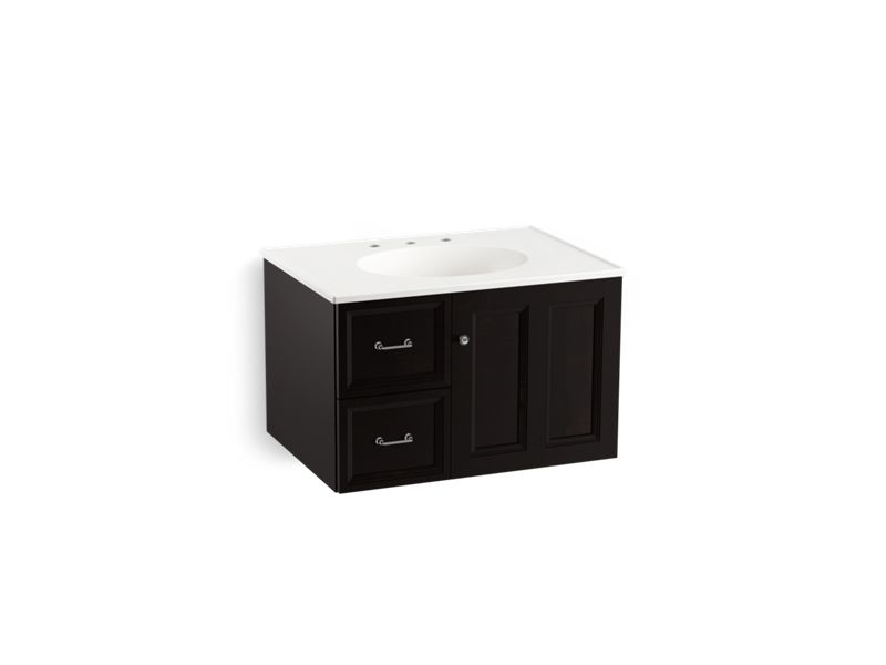KOHLER K-99517-L-1WU Damask 30" wall-hung bathroom vanity cabinet with 1 door and 2 drawers on left