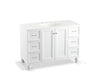 KOHLER K-99522-LGSD-1WA Damask 48" bathroom vanity cabinet with furniture legs, 2 doors and 6 drawers, split top drawers