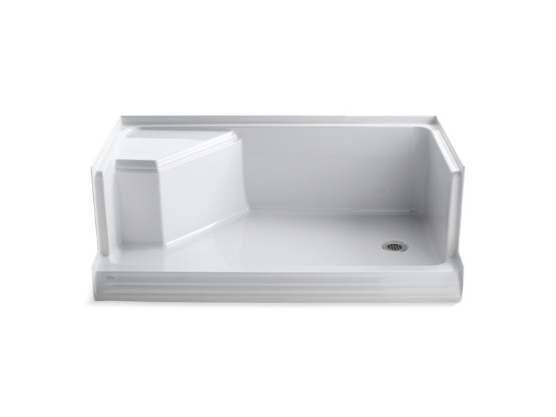 KOHLER K-9496 Memoirs 60" x 36" single threshold right-hand drain shower base with integral seat at left