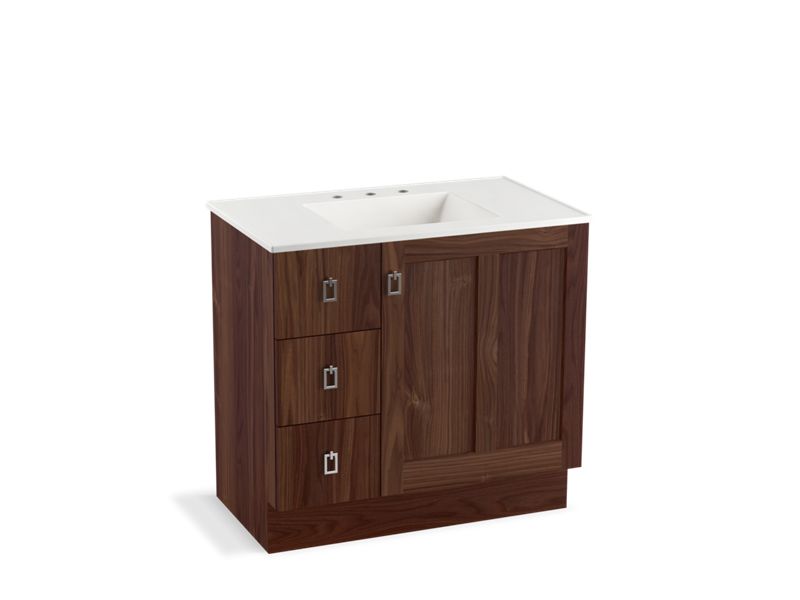 KOHLER K-99533-TKL-1WE Poplin 36" bathroom vanity cabinet with toe kick, 1 door and 3 drawers on left