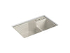 KOHLER K-6411-3 Indio 33" x 21-1/8" x 9-3/4" Smart Divide undermount double-bowl large/small workstation kitchen sink...