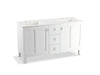 KOHLER K-99537-LGSD-1WA Poplin 60" bathroom vanity cabinet with legs, 2 doors and 3 drawers, split top drawer