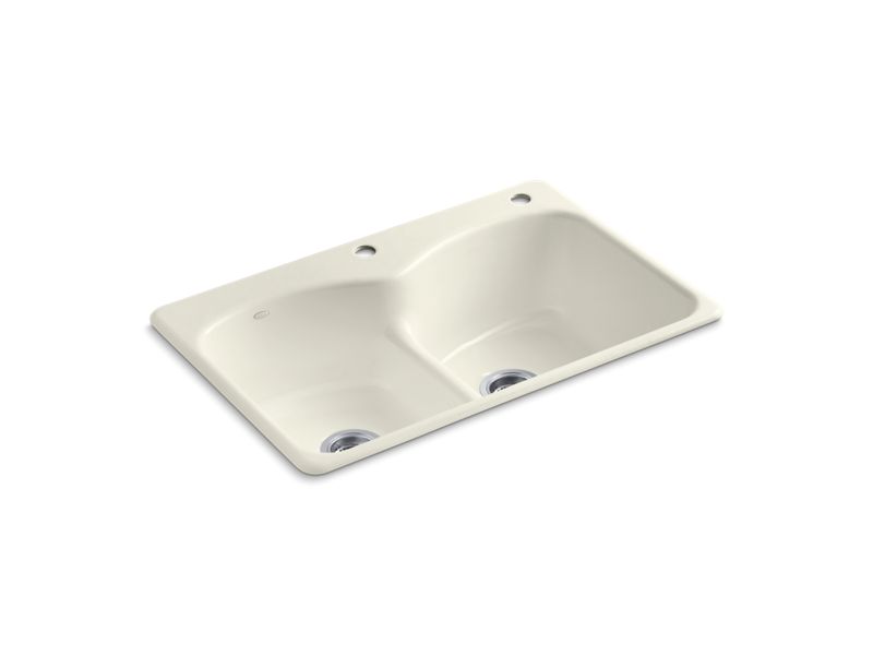 KOHLER K-6626-2 Langlade 33" x 22" x 9-5/8" top-mount Smart Divide double-equal kitchen sink with one faucet hole and one accessory hole