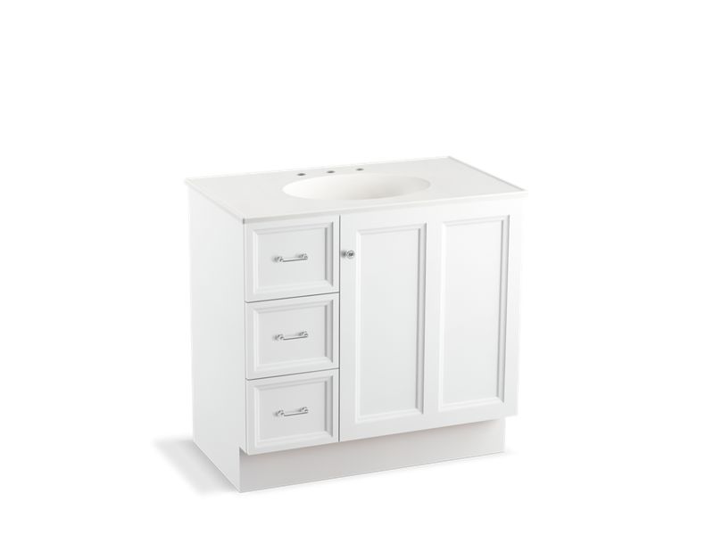 KOHLER K-99520-TKL-1WA Damask 36" bathroom vanity cabinet with toe kick, 1 door and 3 drawers on left