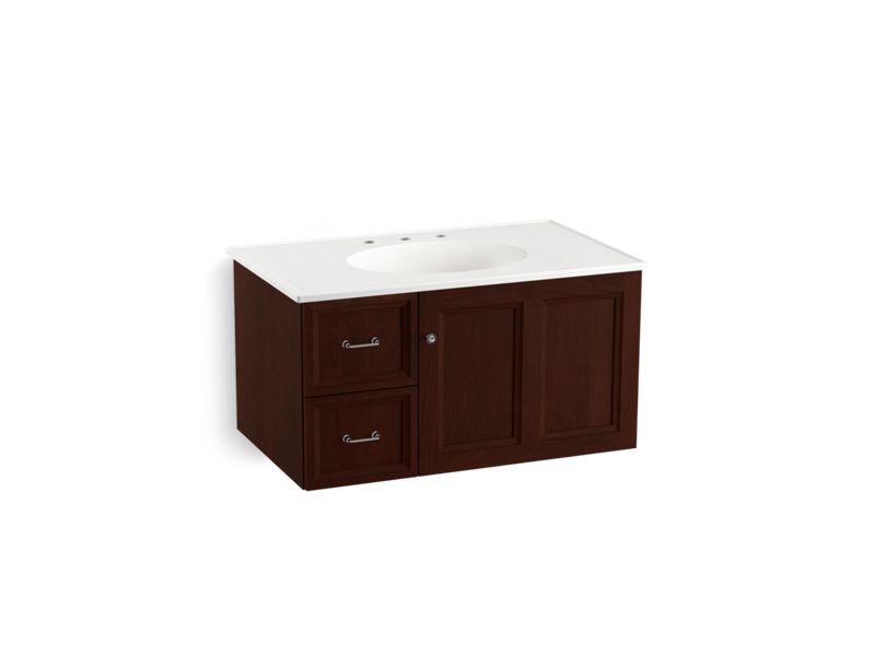 KOHLER K-99520-L-1WG Damask 36" wall-hung bathroom vanity cabinet with 1 door and 2 drawers on left