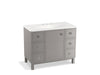 KOHLER K-99564-LG-1WT Jacquard 42" bathroom vanity cabinet with furniture legs, 1 door and 6 drawers