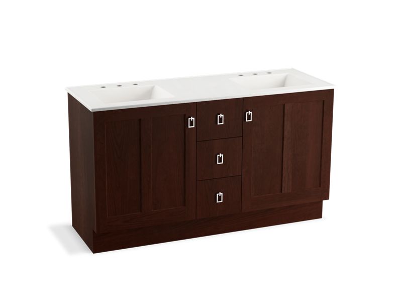 KOHLER K-99537-TK-1WG Poplin 60" bathroom vanity cabinet with toe kick, 2 doors and 3 drawers