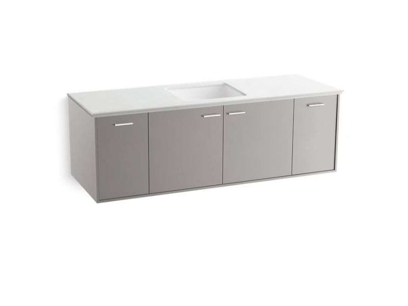 KOHLER K-99546-SD-1WT Jute 60" wall-hung bathroom vanity cabinet with 2 doors and 2 drawers, split top drawer