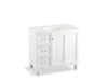 KOHLER K-99520-LGL-1WA Damask 36" bathroom vanity cabinet with furniture legs, 1 door and 3 drawers on left
